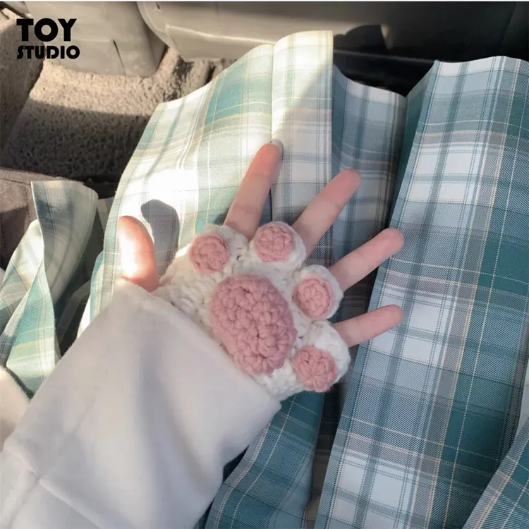 手工DIY材料包钩织牛奶棉猫爪编织半指手套生日礼物送女生男生