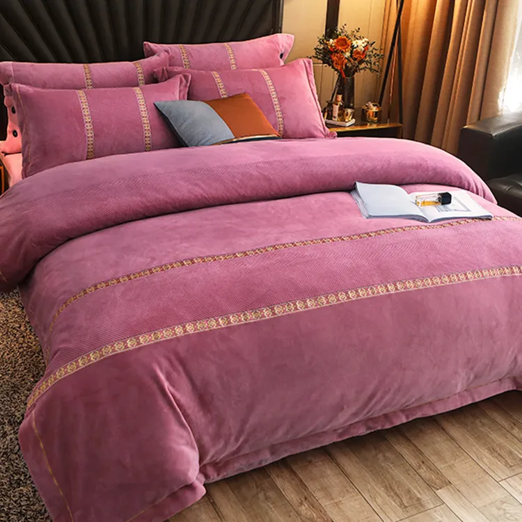 加厚双面绒牛奶绒四件套冬季保暖珊瑚绒被套防静电加绒床单床笠