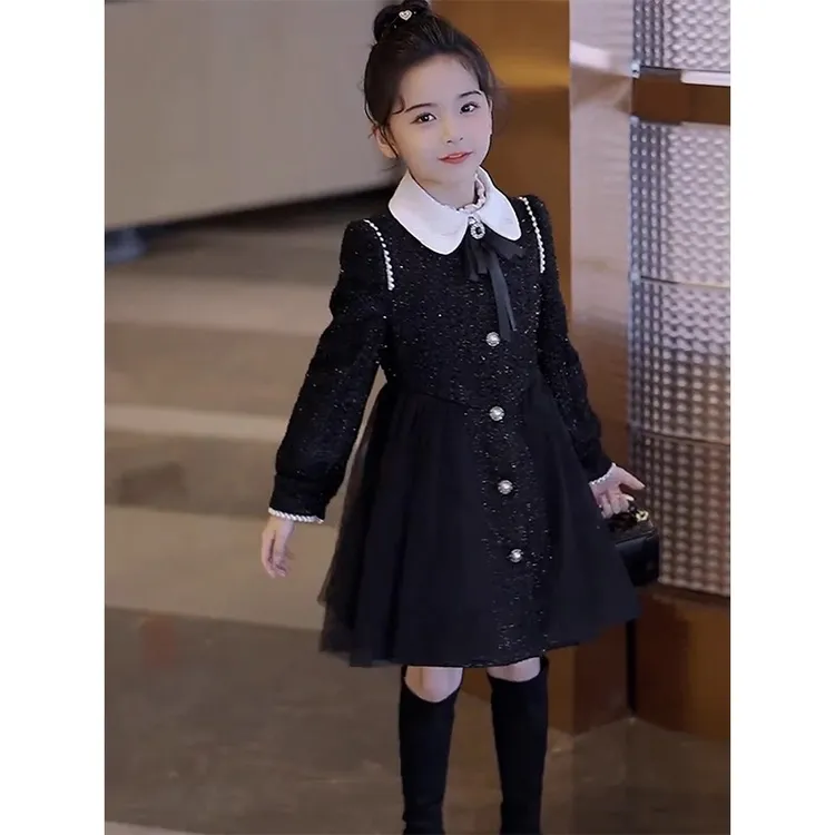 女童春秋小香风连衣裙秋冬2025新款儿童网纱公主裙外套女孩裙子潮