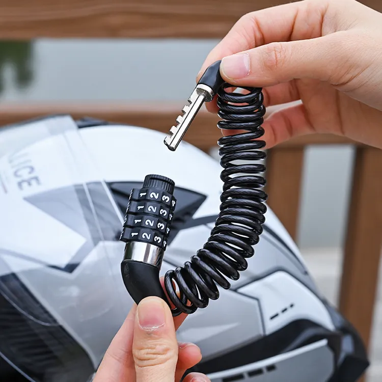 钢丝头盔锁摩托车自行车防盗头盔锁伸缩钢丝锁奶牛密码锁头密码锁商品图