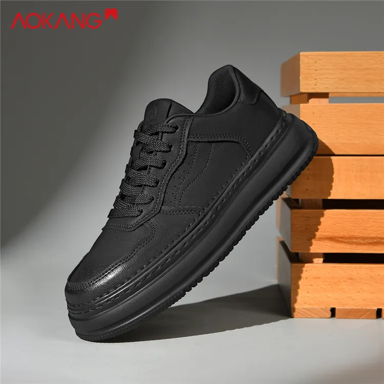 Aokang/奥康正品冬季黑色加绒黑曜石空军毒液休闲板鞋45大码鞋