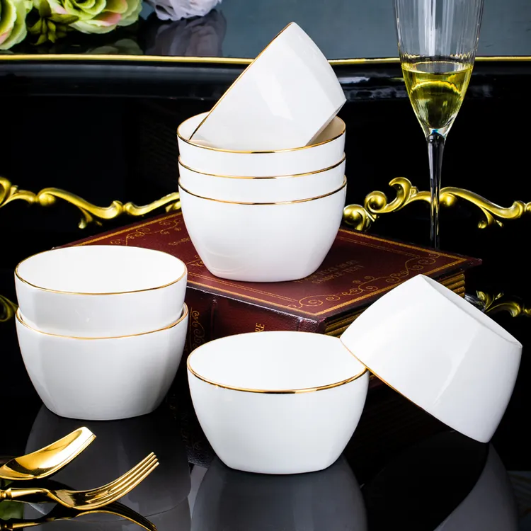 金色年华4.5英寸家用方形饭碗10个装景德镇陶瓷碗盘餐具北欧防烫