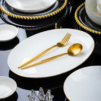 金色年华12英寸椭圆鱼盘景德镇陶瓷家用盘子餐具欧式餐盘网红菜盘