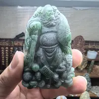 （已结缘）缅甸天然A货翡翠乌鸡带绿精雕立体五鬼钟馗吊坠