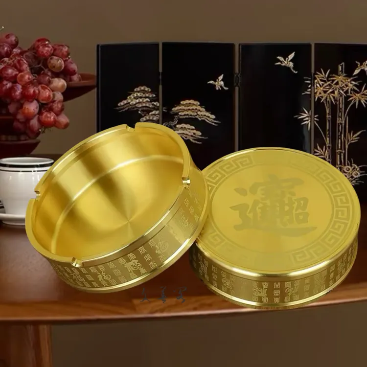 全黄铜实心福虎大烟缸复古烟灰缸摆件中式大号烟灰缸高档家用烟缸