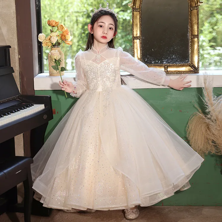 女童主持人晚礼服秋季儿童生日花童婚礼小女孩钢琴演出服高端轻奢