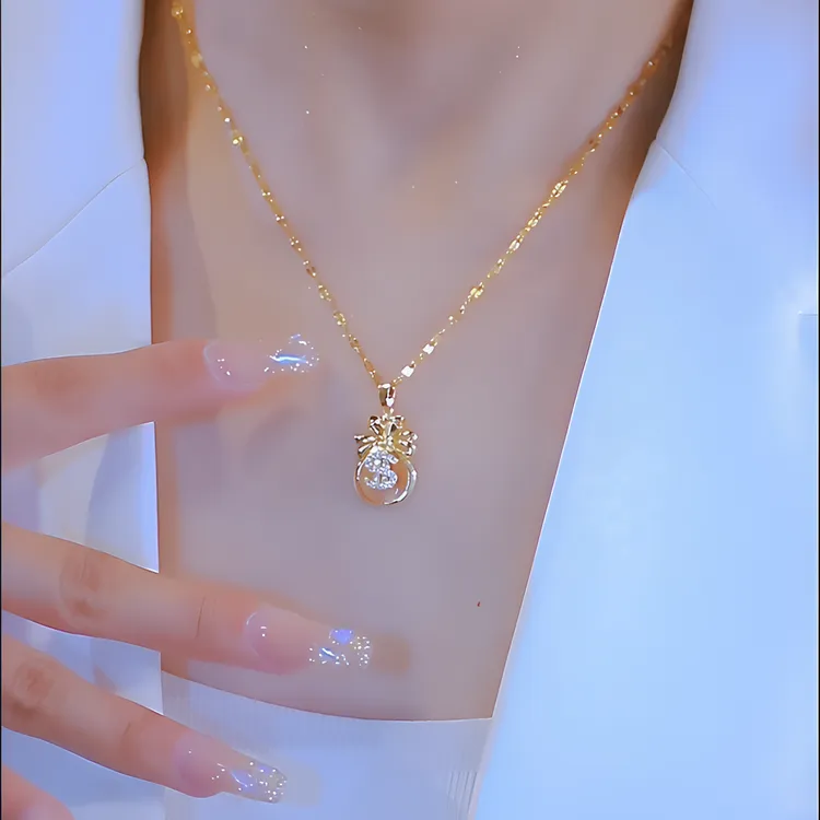 钛钢项链 轻奢来财好运福袋女钱袋可水洗不掉色洋气高级锁骨链商品图