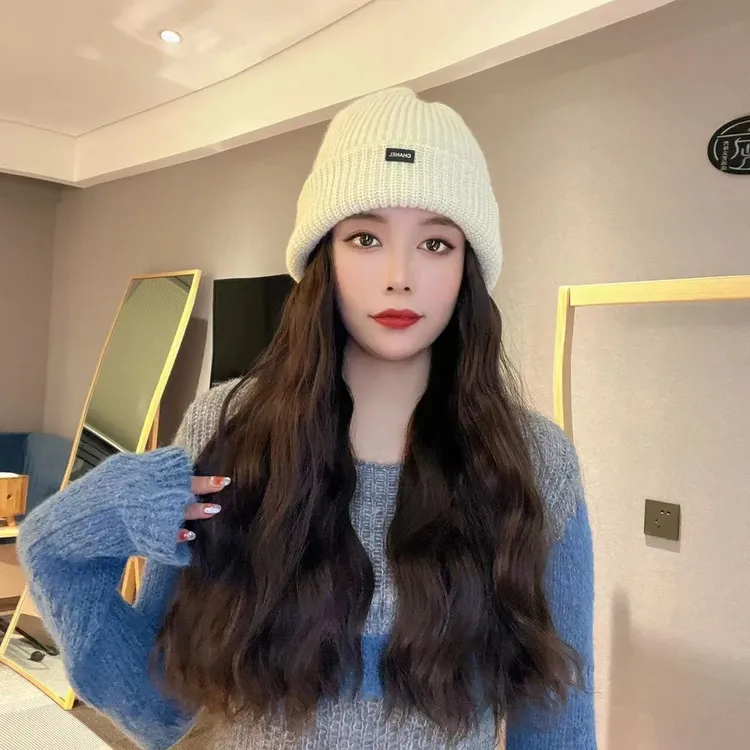 简约CH针织毛线帽子头发假发女潮流时尚女假发帽仿真发丝女款