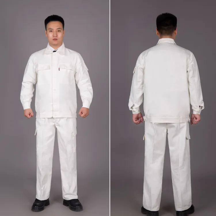 纯棉7X7电焊服工作服白色防烫防火花防阻燃加厚款透气长袖