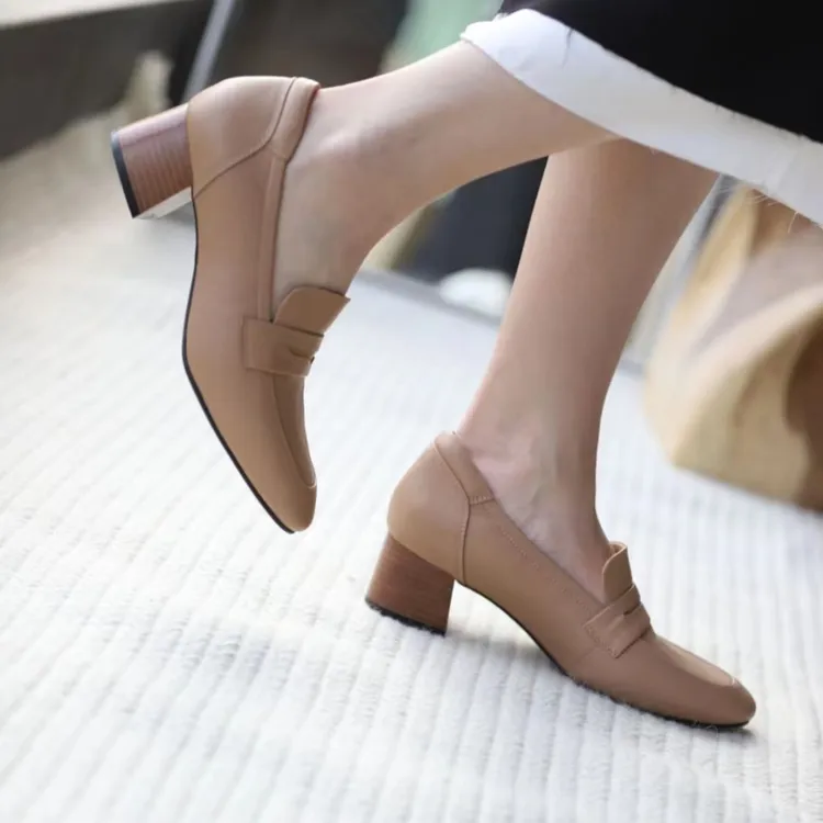 壹家shoes045001小包子乐福小枕头中跟4公分软糯羊皮防磨脚防掉跟