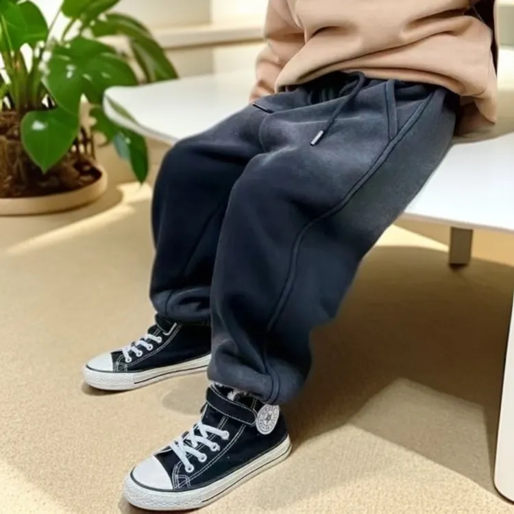 儿童时尚运动休闲裤冬季男童针织加厚百搭裤子韩版加绒宽松童裤