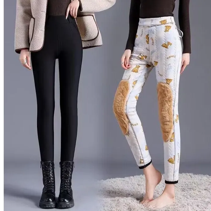 特厚900克东北高腰驼绒防风显瘦铅笔裤学生中年加绒裤子棉裤冬季