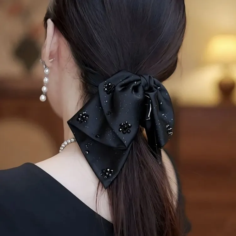 高级感星光璀璨马尾夹女新款飘带蝴蝶结抓夹简约时尚发夹头饰发夹