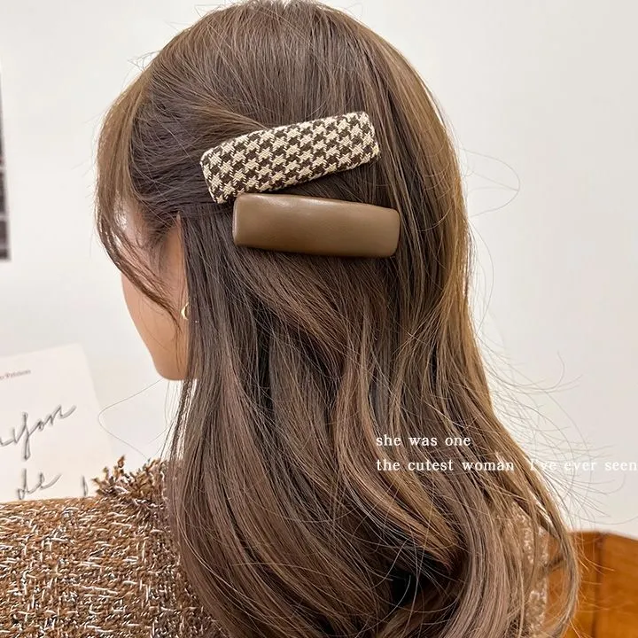 美拉德色系发夹侧边千鸟新款气质BB后脑勺刘海夹子bb发卡头饰