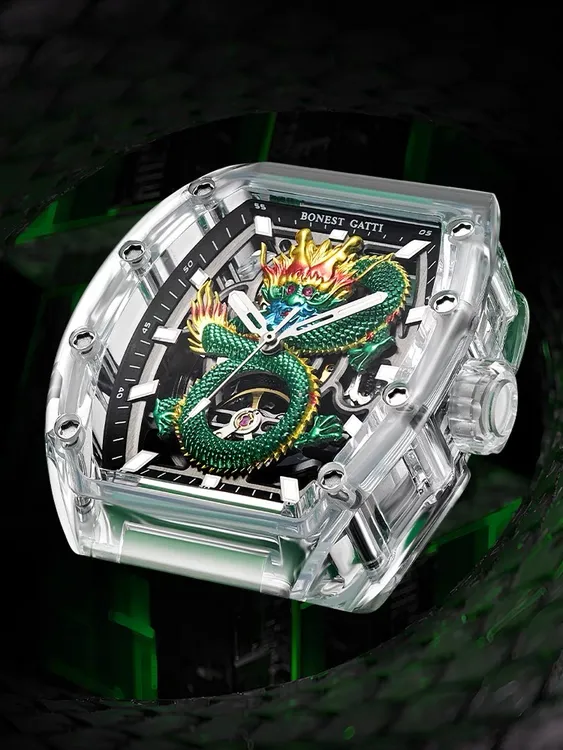 龙表男全自动镂空机械表夜光男士腕表龙年表水晶龙年纪念款时尚