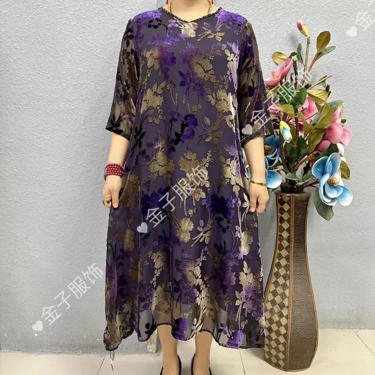 82款气质时尚桑蚕丝连衣裙大码妈妈装