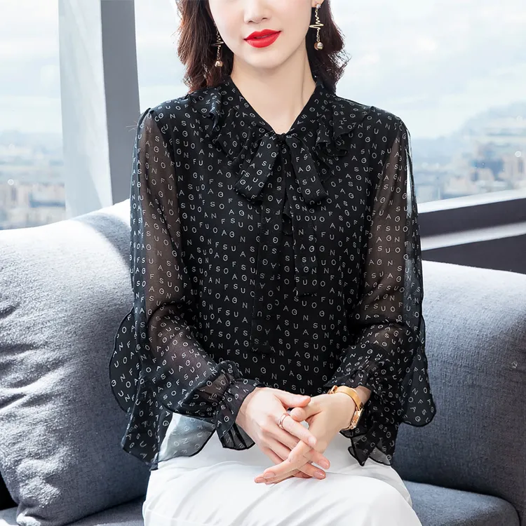 春季服饰雪纺衫女2024年夏装新款百搭上衣v领减龄遮肚显瘦小衫潮