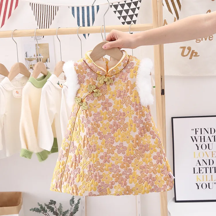 拜年服女童汉服古装冬款宝宝旗袍裙中国风唐装儿童一周岁礼服套装