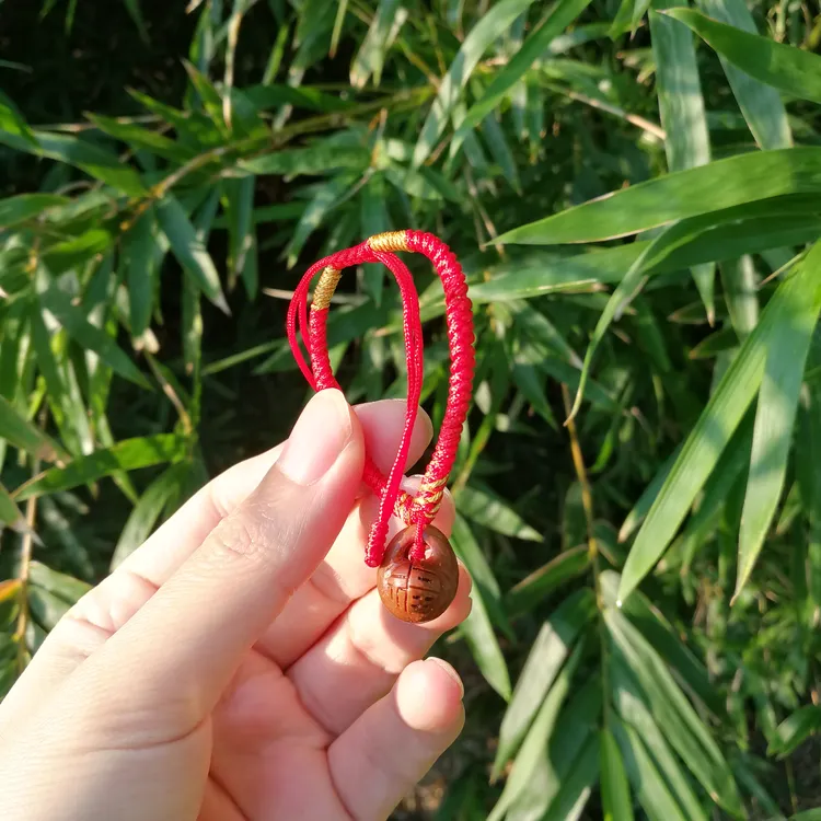桃核手工雕刻福字桃篮红绳手绳脚绳宝宝满月礼物