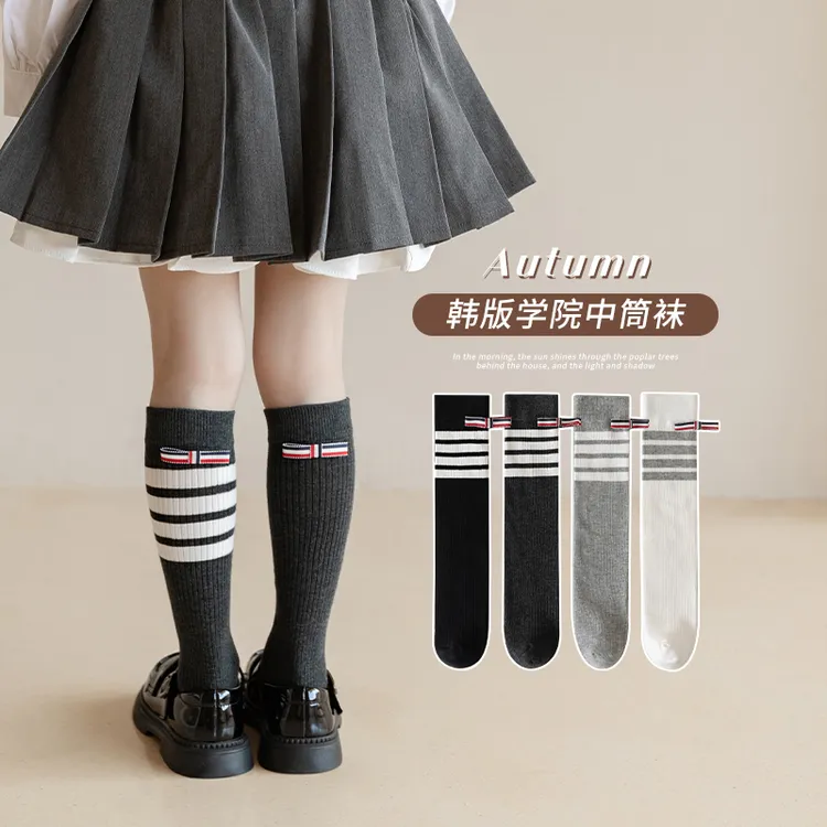 女童袜子春秋精梳棉中筒袜儿童学院风长筒袜秋季韩版女孩小腿袜潮