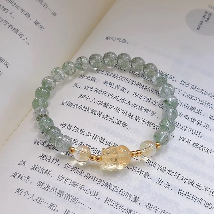 正品绿幽灵手链女珠手串貔貅设计简约ins水晶手链简单手工单圈