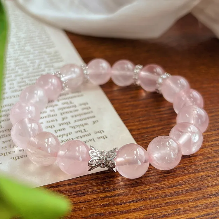 正品女款10mm粉晶手链手串气质水晶手链甜美单圈天然粉简约