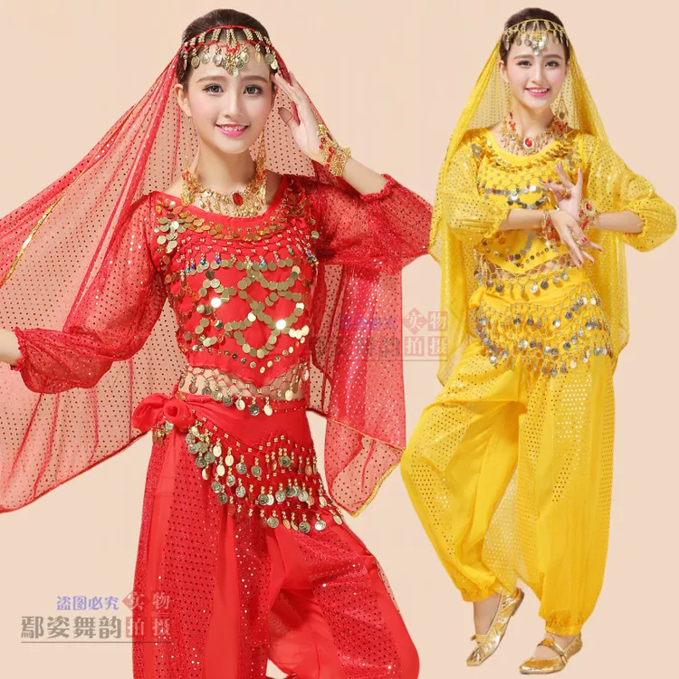 新款印度舞演出服长袖大码新疆舞民族风天竺少女肚皮舞肚皮舞服装