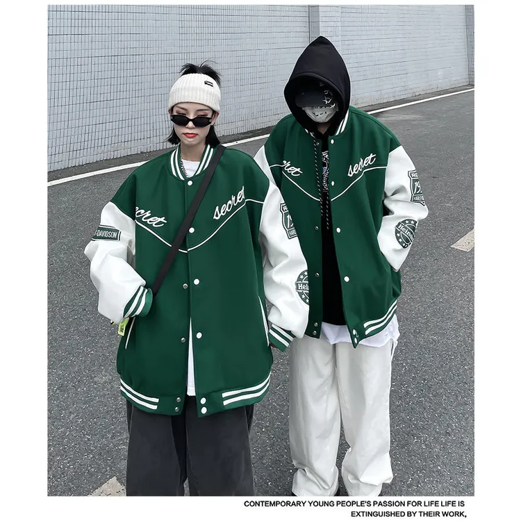 420克复合奥粒绒加绒加厚棒球服女情侣外套夹克