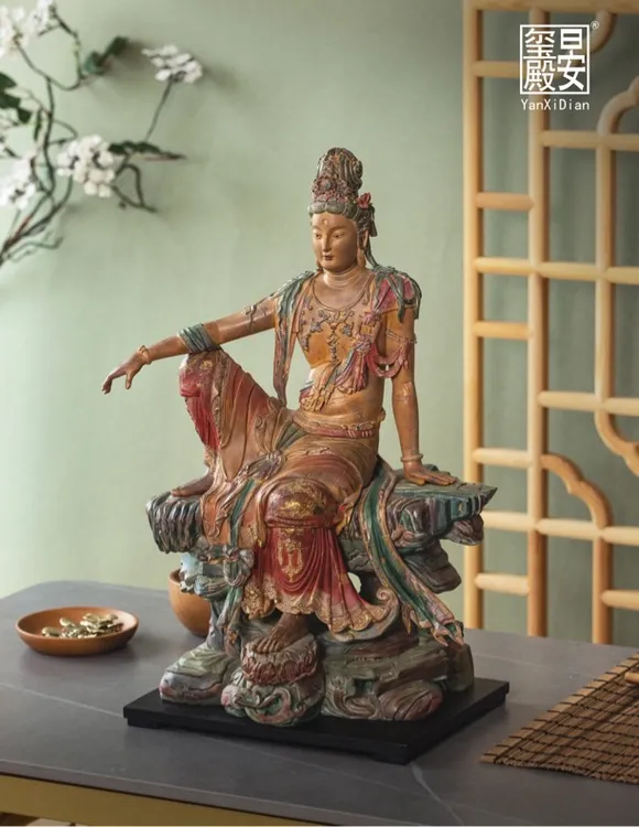 【小丁集古】水月观音手工自在观音博物馆同款工艺品摆件菩萨造像