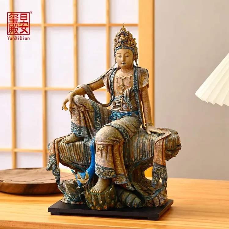 小丁集古水月观音像 紫竹观音茶室中式家居佛像工艺品摆件 晏玺殿