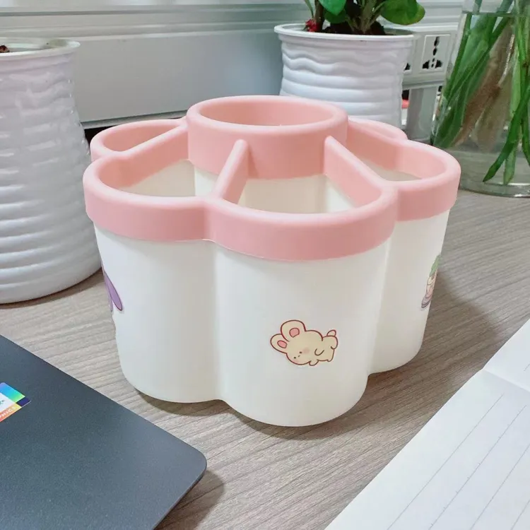 【小笨文具】大容量可360度旋转笔筒超可爱高颜值防水耐用pp材质7孔