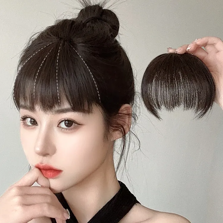 真发眉上狗啃刘海假发女自然前额隐形无痕短发透气减龄头帘发片贴