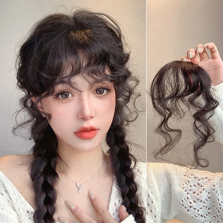 刘海假发片女自然前额真发羊毛卷自然短发美拉德风假刘海发夹头帘