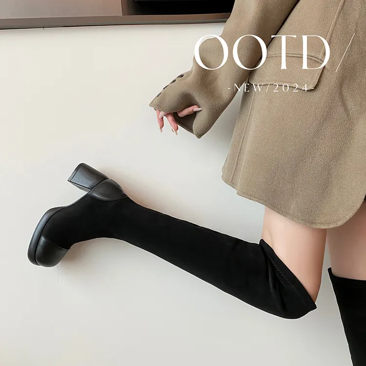 （长款过膝）显瘦显高弹力过膝瘦瘦靴2025秋冬新款粗跟真皮女靴