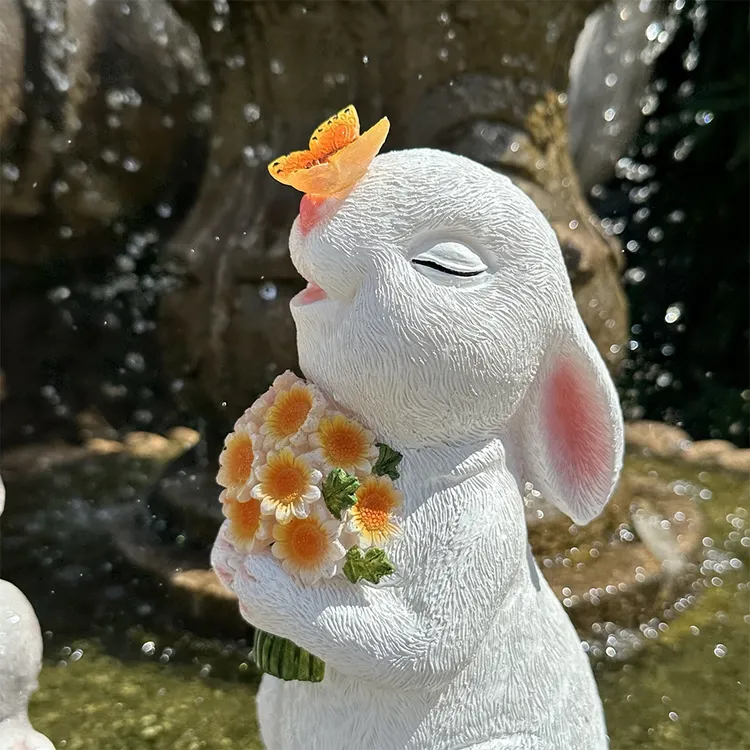 户外花园兔子捧花太阳能摆件庭院装饰布景庭院摆件可爱兔子发光