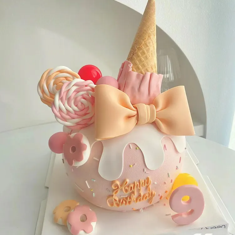 团购新款冰淇淋蛋糕蝴蝶结创意甜筒生日蛋糕全国同城配送男女儿童