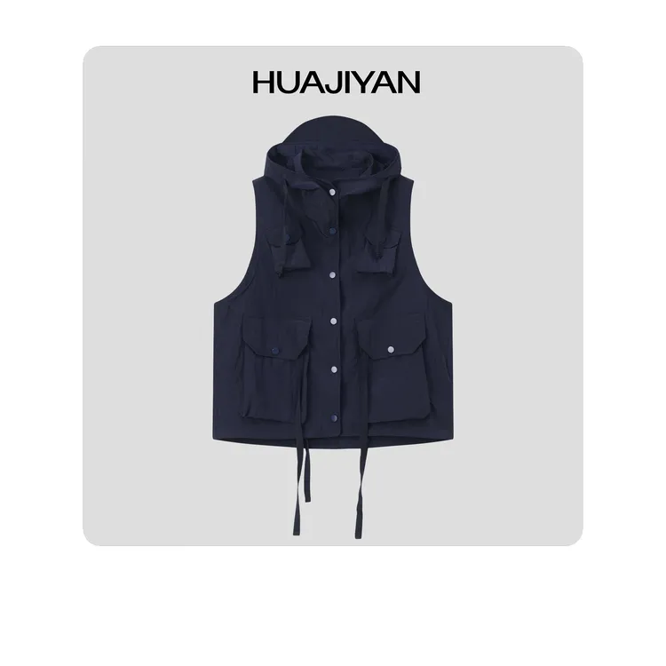 华吉言/HUAJIYAN【收藏家】机能风立体贴袋连帽工装马甲