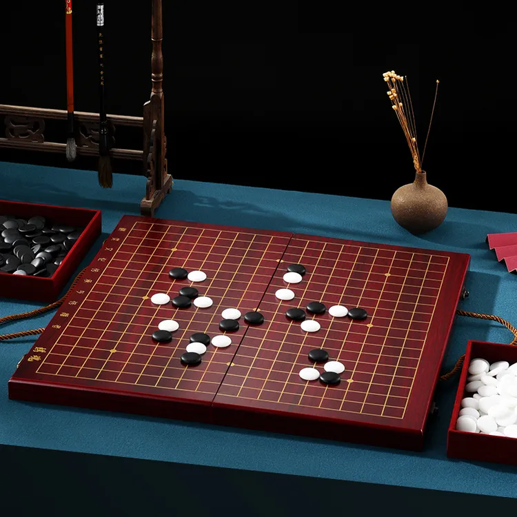 围棋棋盘套装儿童初学益智小学生折叠黑白棋便携五子棋二合一