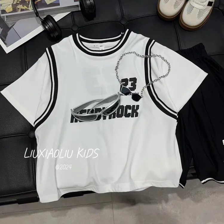 BY LIUXIAOLIU【运动少年】韩版潮流时尚夏季儿童运动套装7145