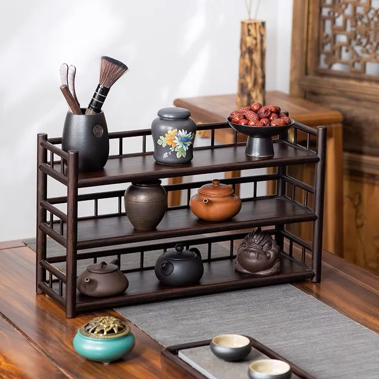 CBJ022（邱师傅）纯手工竹制工艺品家用紫檀色楠竹台置茶杯杯架商品图