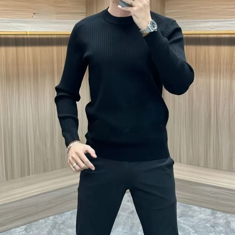 莱赛尔男士长袖针织毛衣男款冬季加厚圆领休闲修身简约保暖打底衫