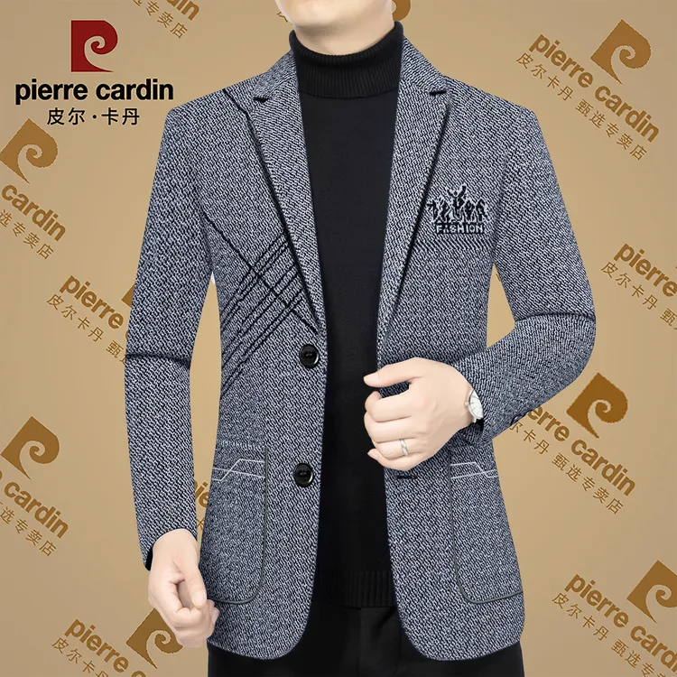 皮尔卡丹秋季新款高档男士休闲呢子西装修身商务百搭西服男装外套