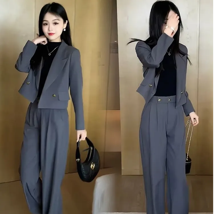0239西装套装女秋季新款小个子时尚洋气西服外套休闲裤职业两件套
