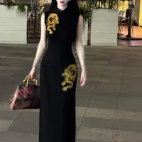 LHMknk1活动画报夫人原创自制新中式弹力西装港工旗袍  金龙刺绣