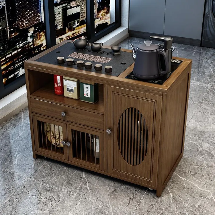 精选移动茶桌茶台家用实木小茶车客厅泡茶几茶具套装自动烧水壶