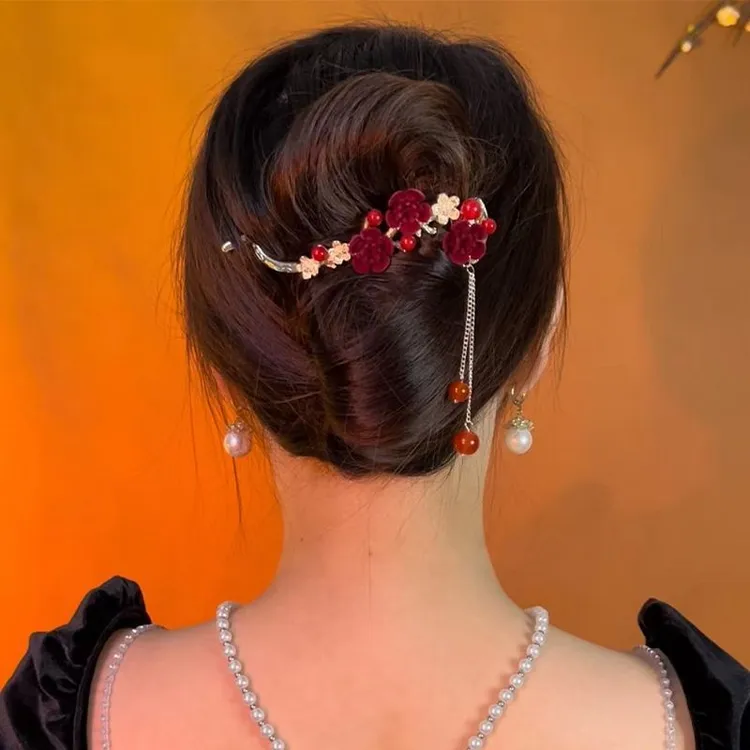 古风梅花扭扭夹一字夹女后脑勺夏季气质盘发抓夹精致高级感发夹