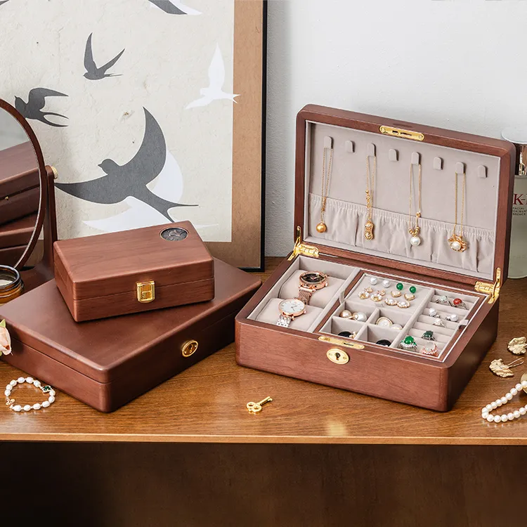 森物社实木首饰盒单双层项链戒指耳钉手镯手表收纳送礼饰品盒商品图