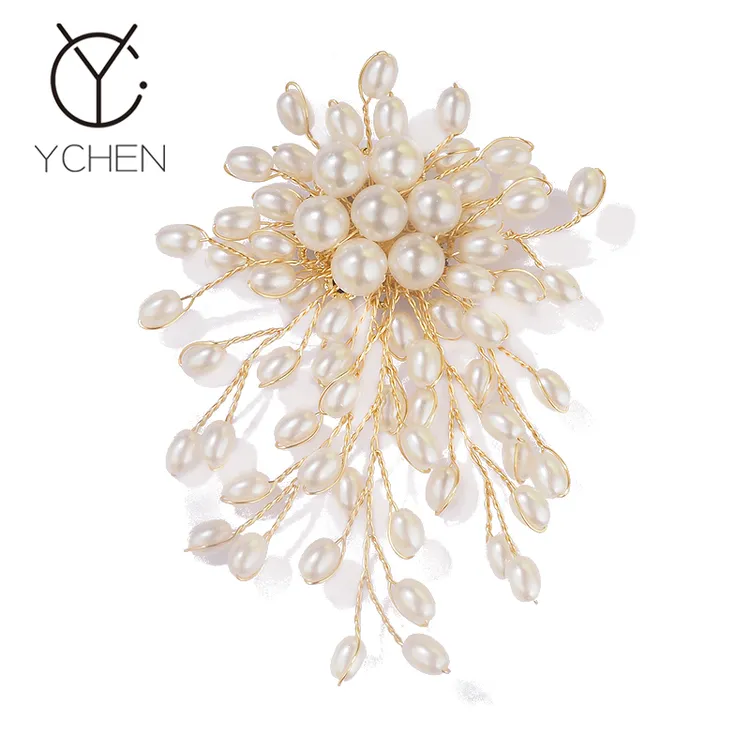 铜合金胸针 可造型精致贝珠烟花胸针高档西装配饰别针复古大衣