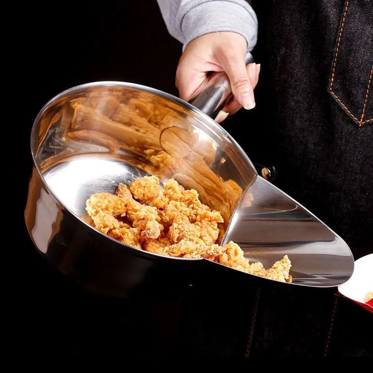不锈钢鸭嘴勺打包盆鸡排炸鸡拌料鸡柳薯条铲子搅拌盆装袋工具商用
