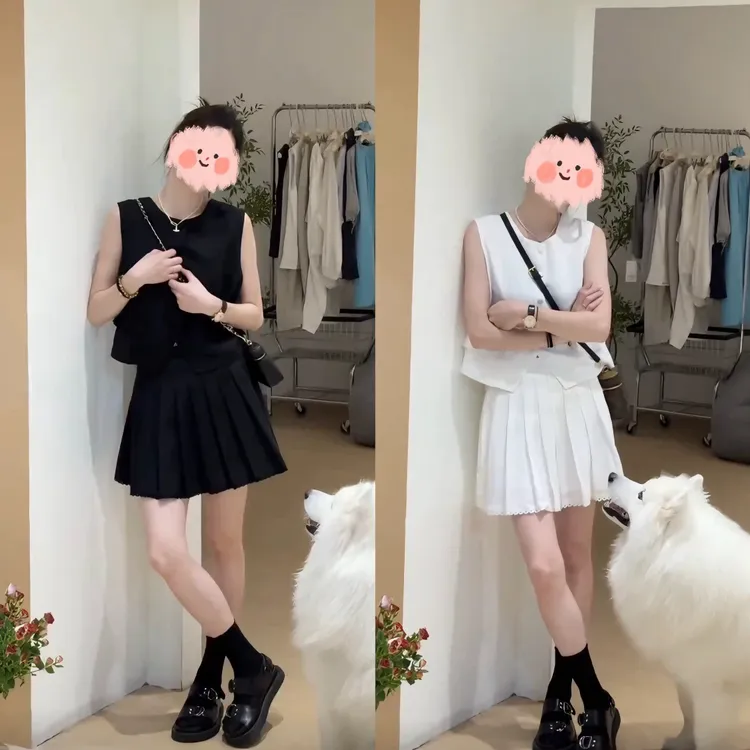 2025夏季穿搭一整套女韩系高级感显瘦无袖马甲花边百褶裙两件套装